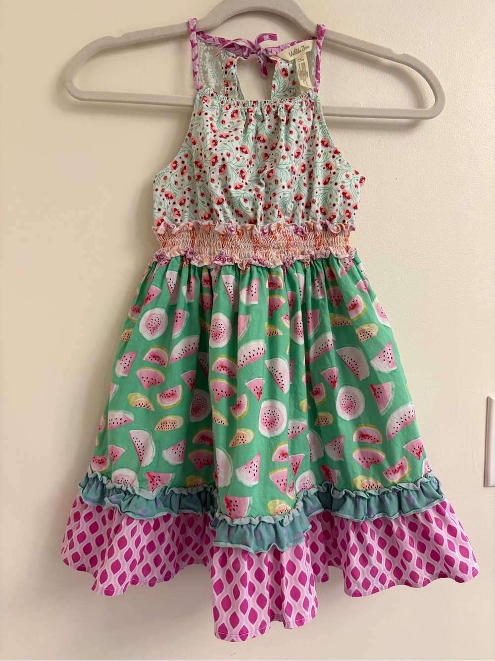 Matilda Jane Slice of Life Watermelon Twirl Dress Girls 6 Ruffle cottage whimsy